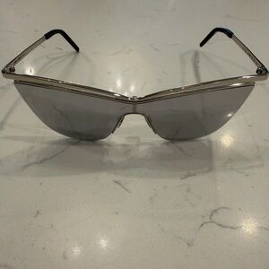 Yves Saint Laurent Silver Frame Mirror Lens Shield Sunglasses